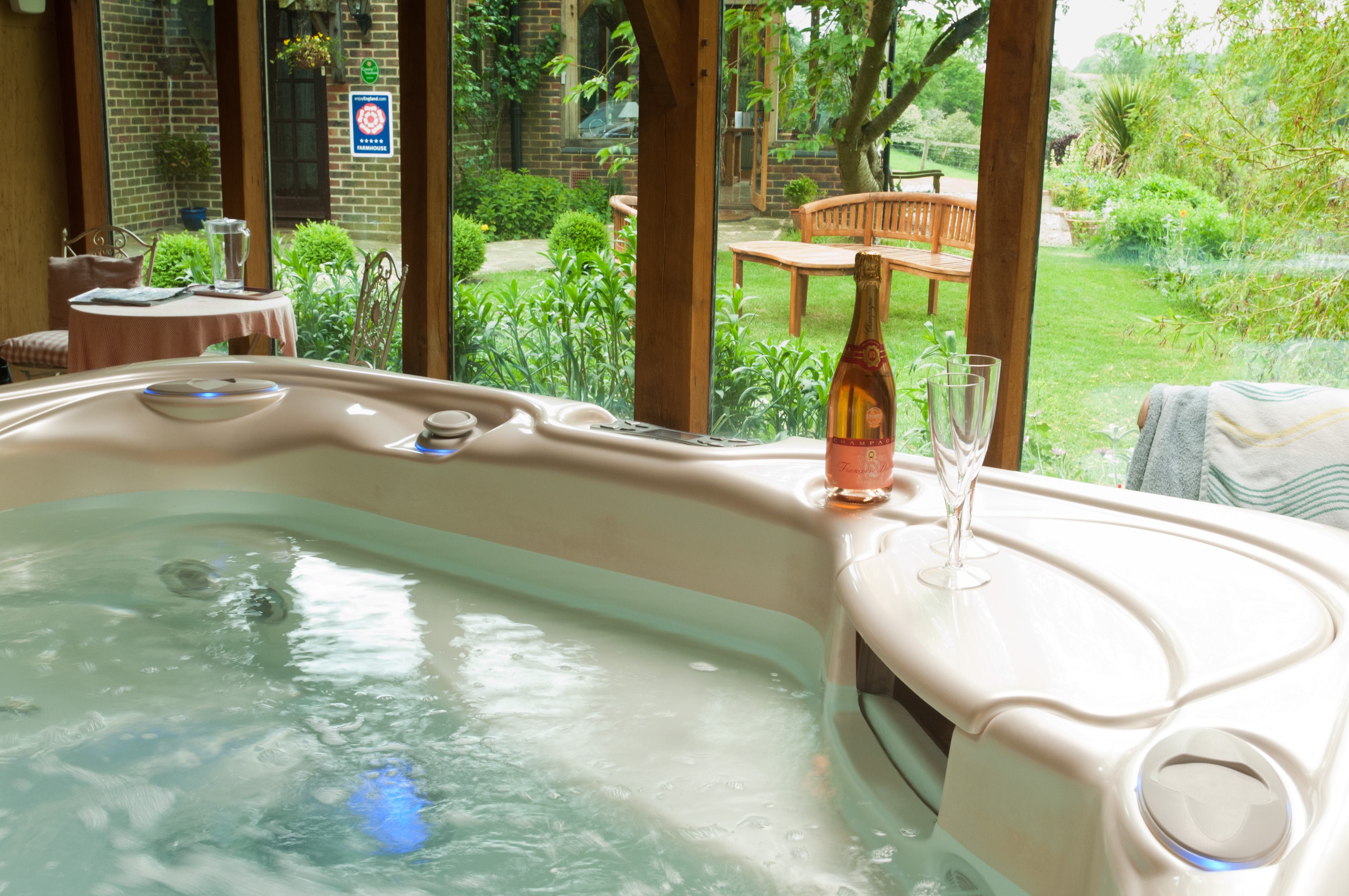 Relax in our hot tub at our Bed and Breakfast in Kent |Alkham Court Farmhouse Bed and Breakfast